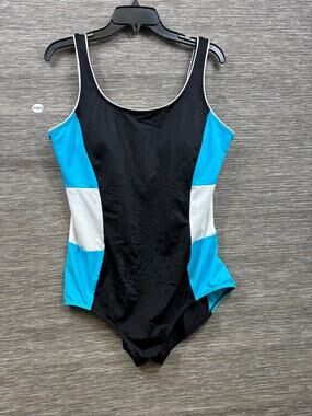 Lands End Womens Tugless Tank One Piece Swim Suit Plus Size 18D Blue Color Block